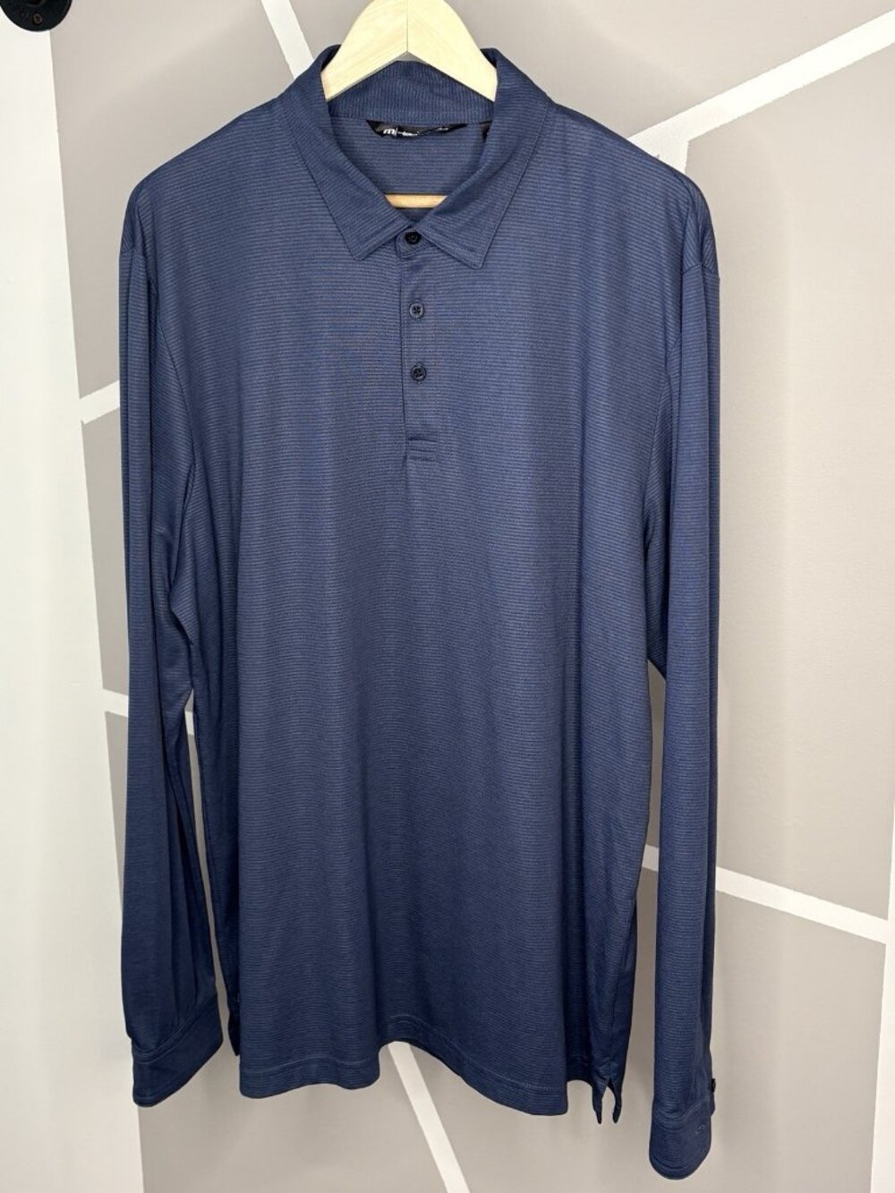 Travis Mathew State Room Light Long Sleeve Golf Polo Men’s XL Blue Navy Stripe